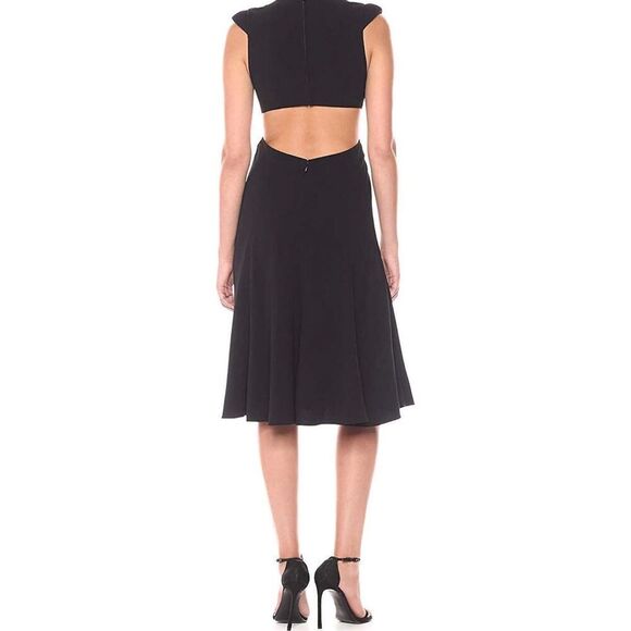 Halston Heritage Black Cut Out Women's‎ Cap Sleeve V Neck Flowy Skirt size 8 - Picture 4 of 15